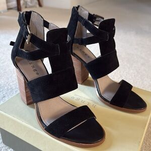 Hinge Black Chunky Heel Suede Sandals